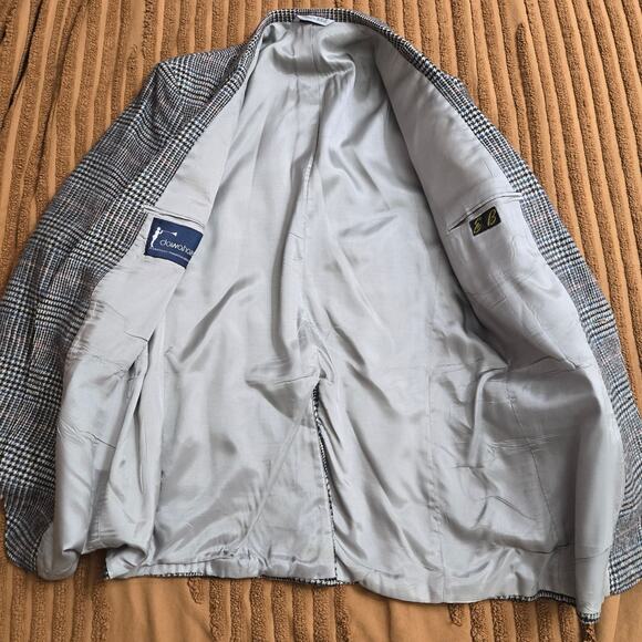 Vtg 90s Men Prince of Wales Check Tweed Prep Classic Wool Blazer Sport Coat 44L - Picture 7 of 11